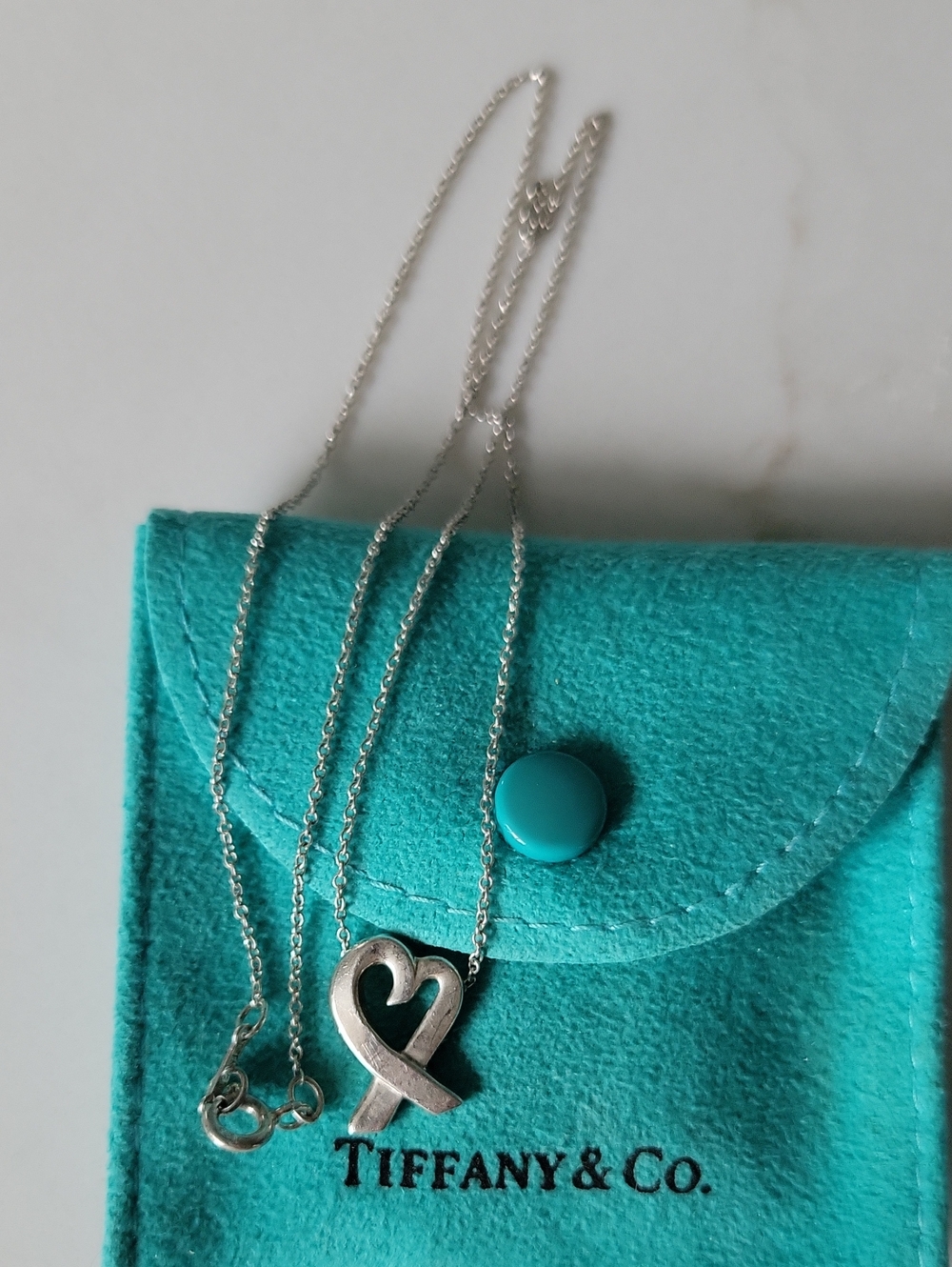Tiffany & Co. Silver Heart Ribbon Pendant Necklace in Tiffany Blue